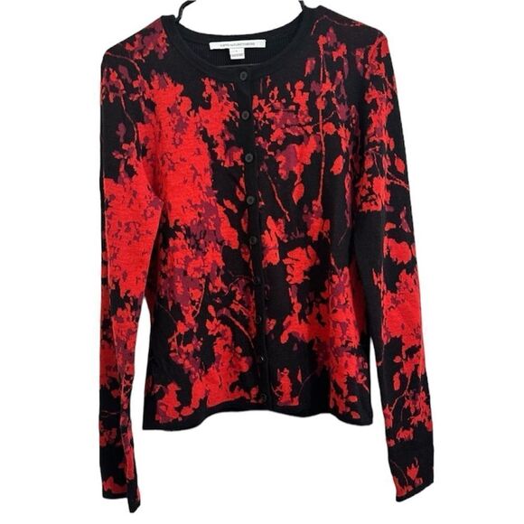 DIANE VON FURSTENBERG ABSTRACT NEW IBIZA JACQUARD‎ MERINO WOOL CARDIGAN LARGE - Picture 1 of 12